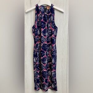 Tory Burch Navy and Pink Patterned Midi Dress NWOT